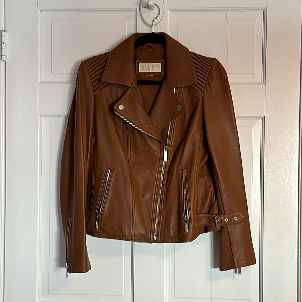 Michael Kors Caramel Brown Leather Jacket - Picture 1 of 8